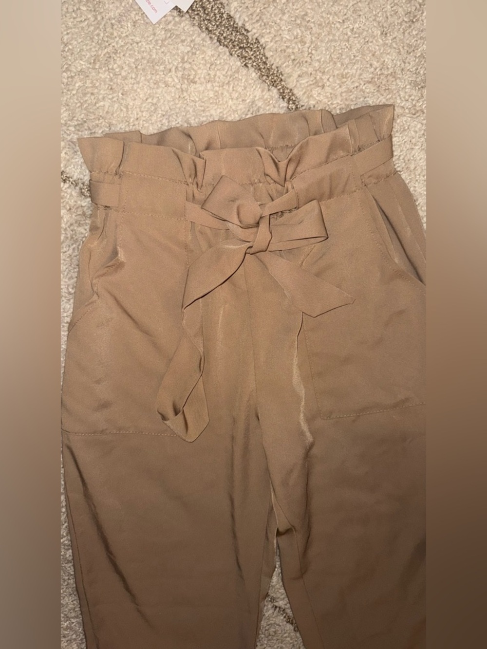 Simple Paperbag Waist Tie-Front Trousers - Tan